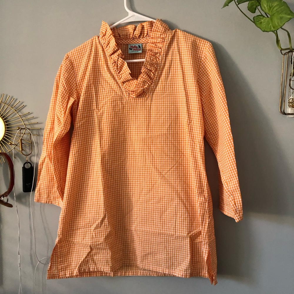Orange Gingham Tunic Shirt